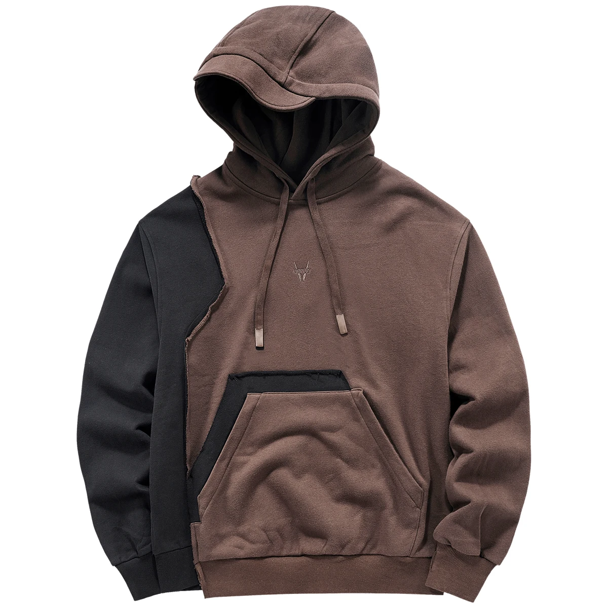 

Мужская толстовка в американском ретро-стиле, утяжеленная, с цветными блоками, с капюшоном, имитация двухслойности, деконструированный дизайн, модный топ