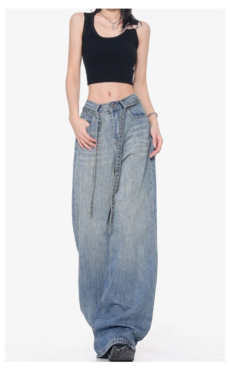 Wijde pijpen Jean Denim volledige lengte jeans Dames Loose Fit Hoge taille broek Distressed Solid Rits Fly Washed Basics Zomer