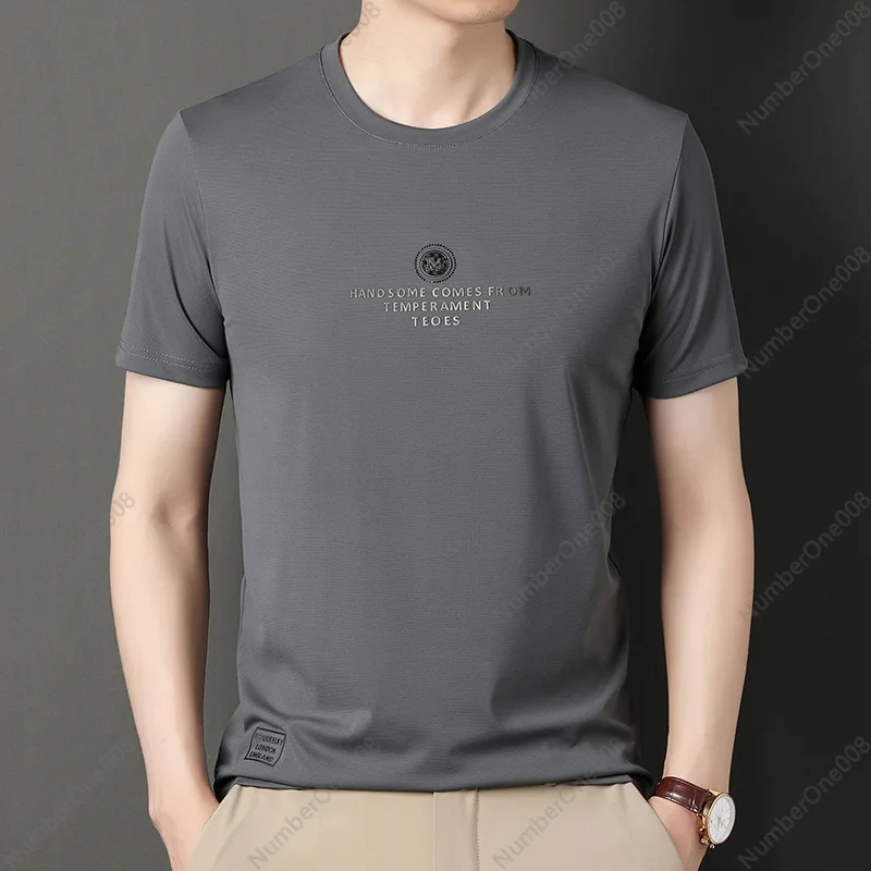 

Men's Short-sleeved T-shirt 2023 Summer New Round Neck Ironing Label Half-sleeved Top Middle-aged and Young Leisure