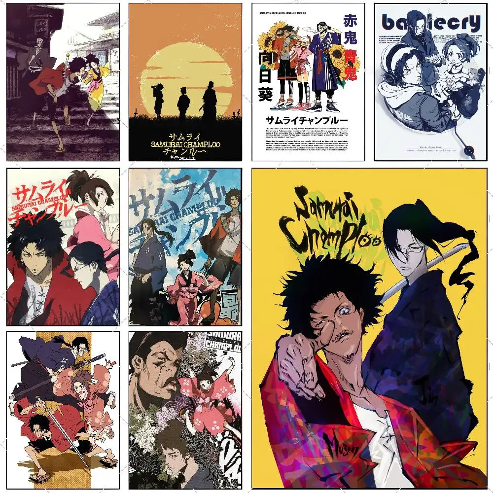 Póster Samurai Champloo, pegatina artística de alta definición, autoadhesiva, impermeable, decoración del hogar para sala de estar