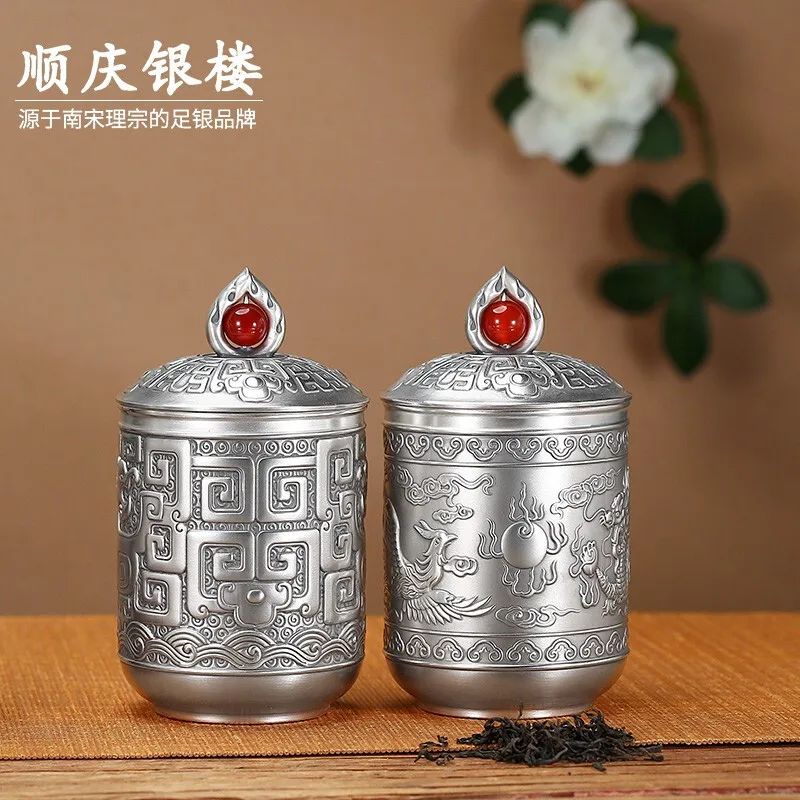 Shunqing Yinlou Pure Silver 999 Opportunity Knocks Office Cup Tea Cup for Elders Holiday Gift