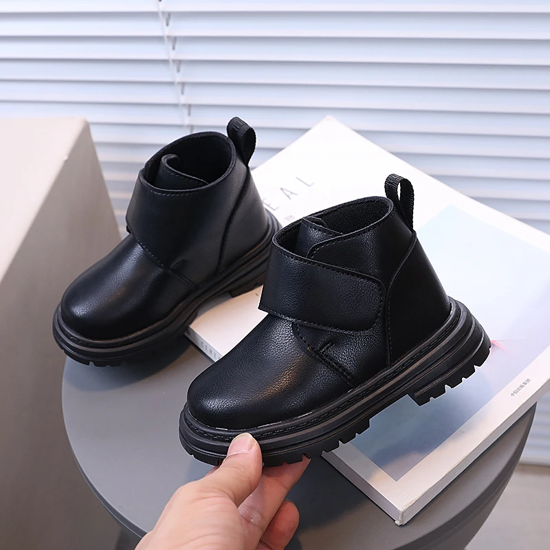 Autumn Winter Boys Girls Boots British Style Children Casual Leather Boots Outdoor Soft Sole Non-slip Toddler Kids Casual Shoes