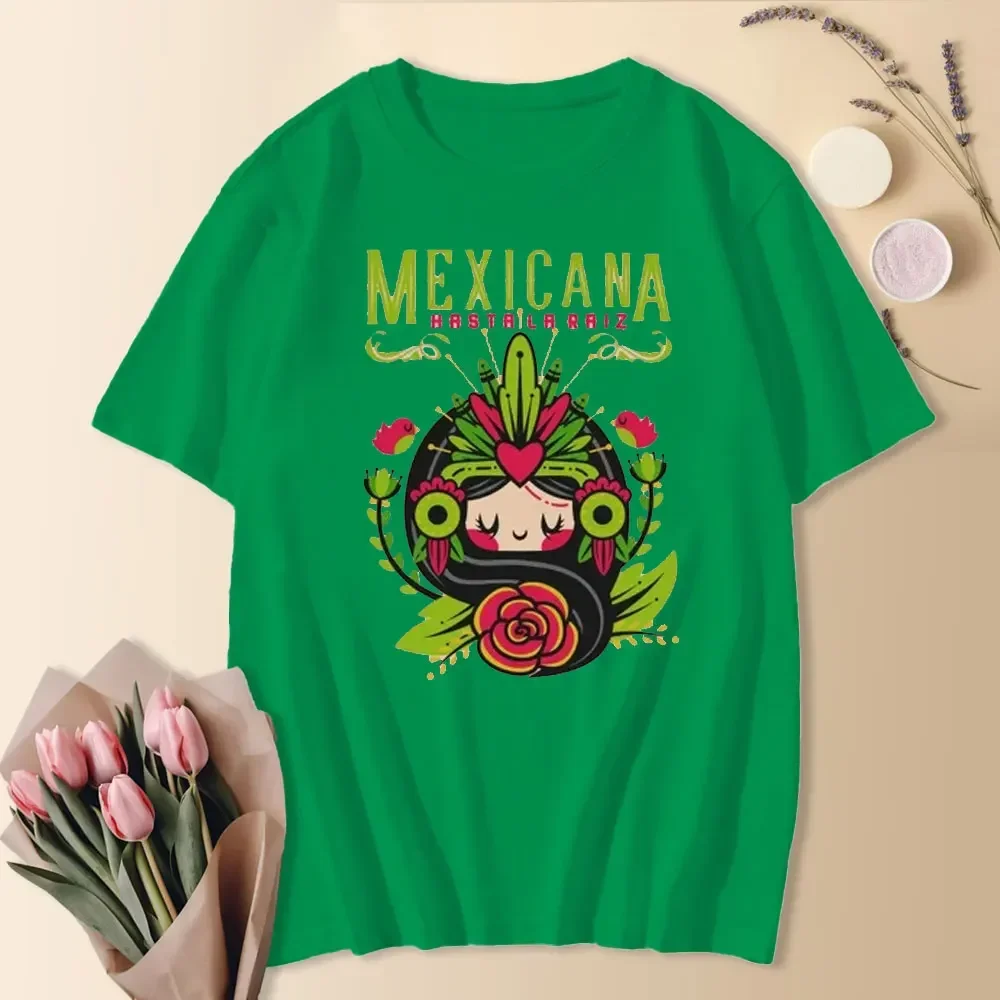 Regalo Para Mujer Mexican Girls Tee Ink Fun on Mexican Printed Shirt Summer Short Sleeve Blue Mexican Top for Colombian Clothing