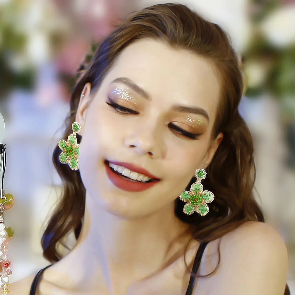 

Retro Braided Beaded Earrings For Women Earrings Handcrafted Woven Flower Lightweight Summer Beach Drop Accessories Women