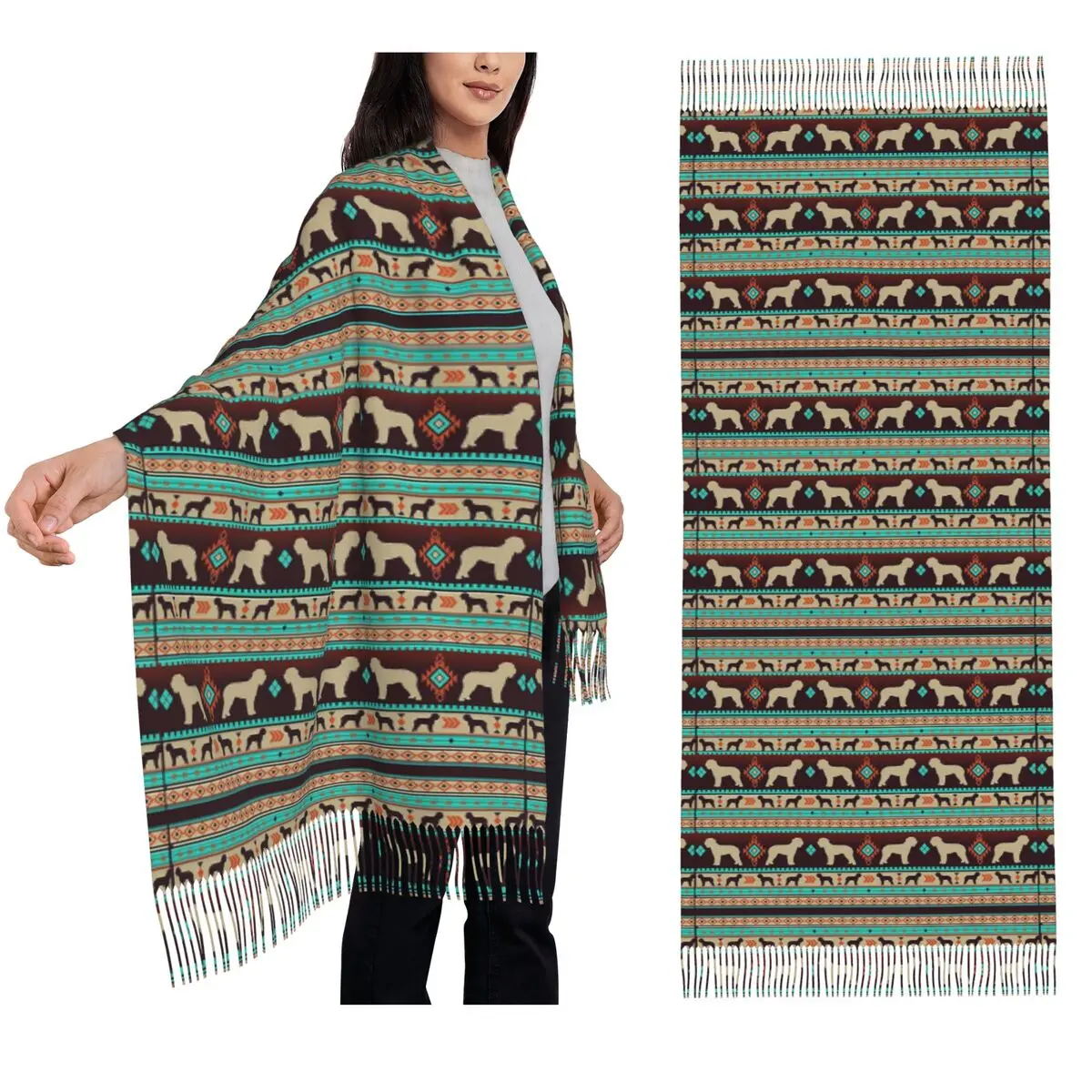 Boho Dogs Lagotto Romagnolo Sunset Scarf Tassel Scarves Women Soft Warm Shawls and Wraps Large Fall Winter Shawl Wrap