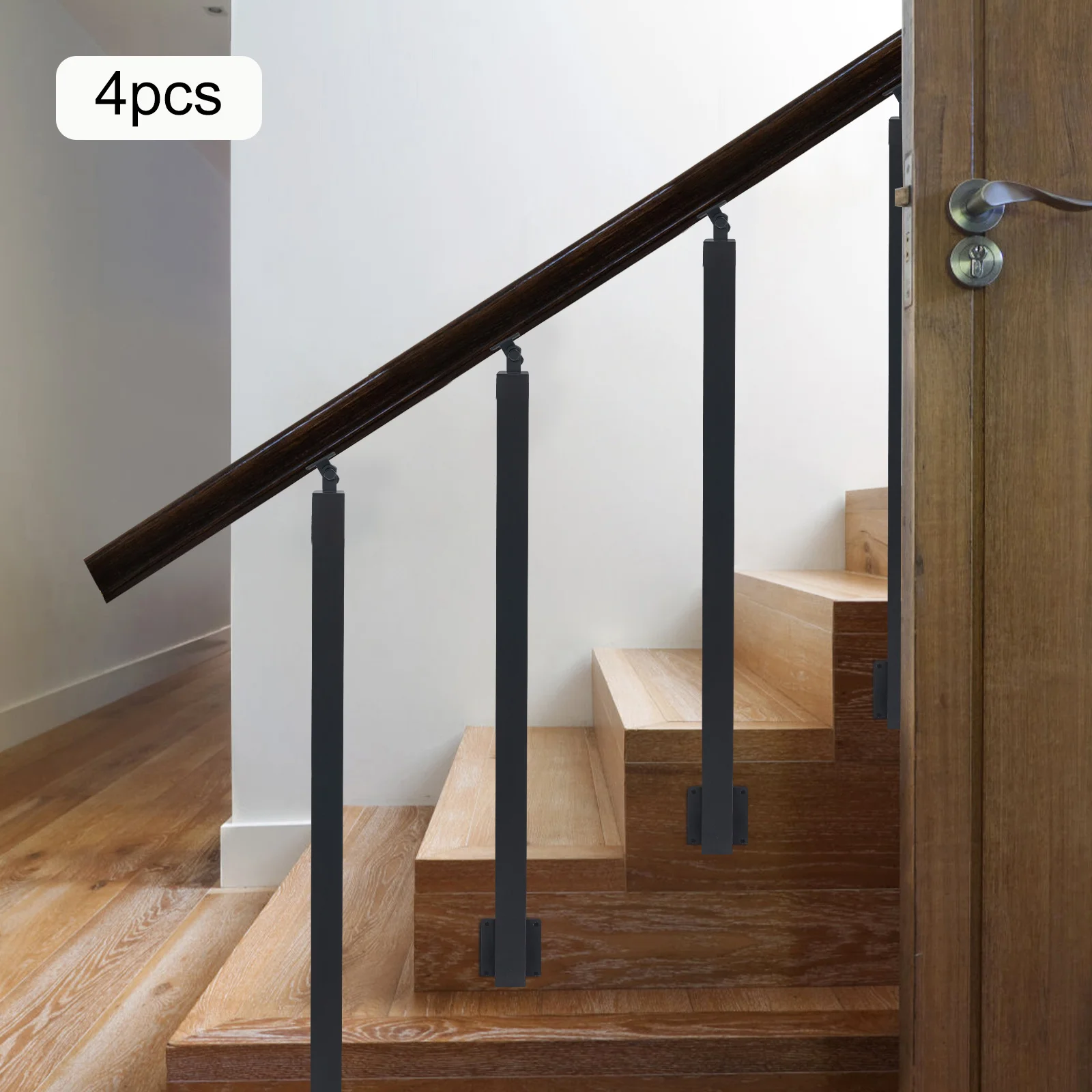 4 Pieces of 85cm Stair Railing Side Installation - Black, , , Suitable for Staircases, Villas, Entrances, Corridors