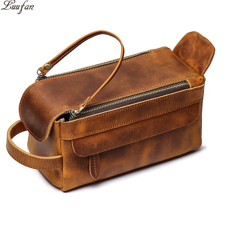 

Genuine Leather Clutch Purse Make Up Toiletry Bags Women Man Crazy Horse Leather Cowhide Driver Purse Cosmetic Bag Wash Bags