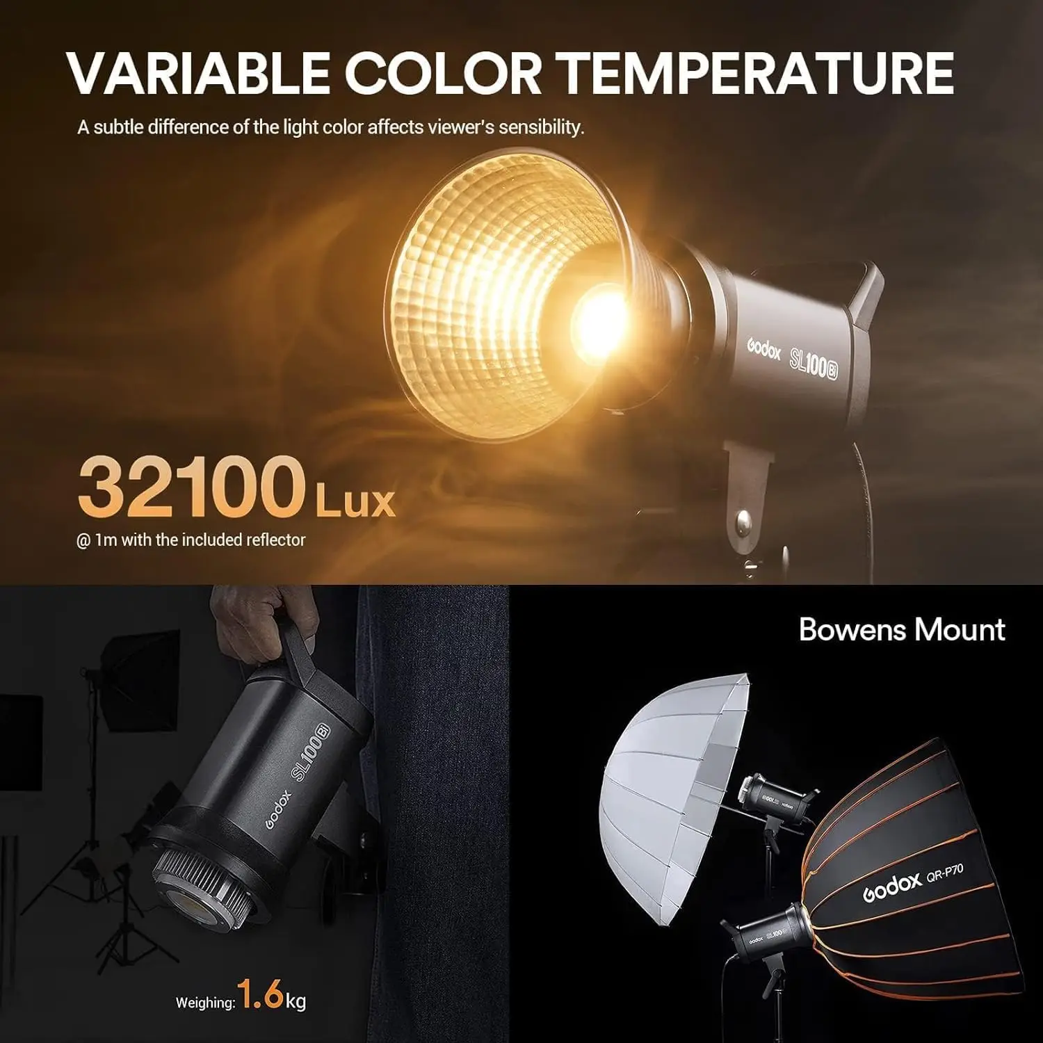 Godox SL100D SL100Bi ضوء النهار ثنائي اللون LED الفيديو الضوئي للتصوير البث المباشر ملء مصباح مع بوينز جبل CRI 96 TLCI 97
