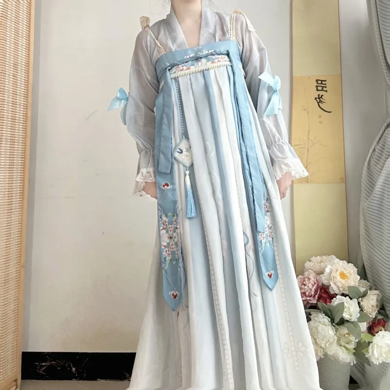 Chinese Ancient Style Sweet Hanfu Dress Women Chic Floral Print Traditional Princess Dance Party Dress Fairy Oriental Costume