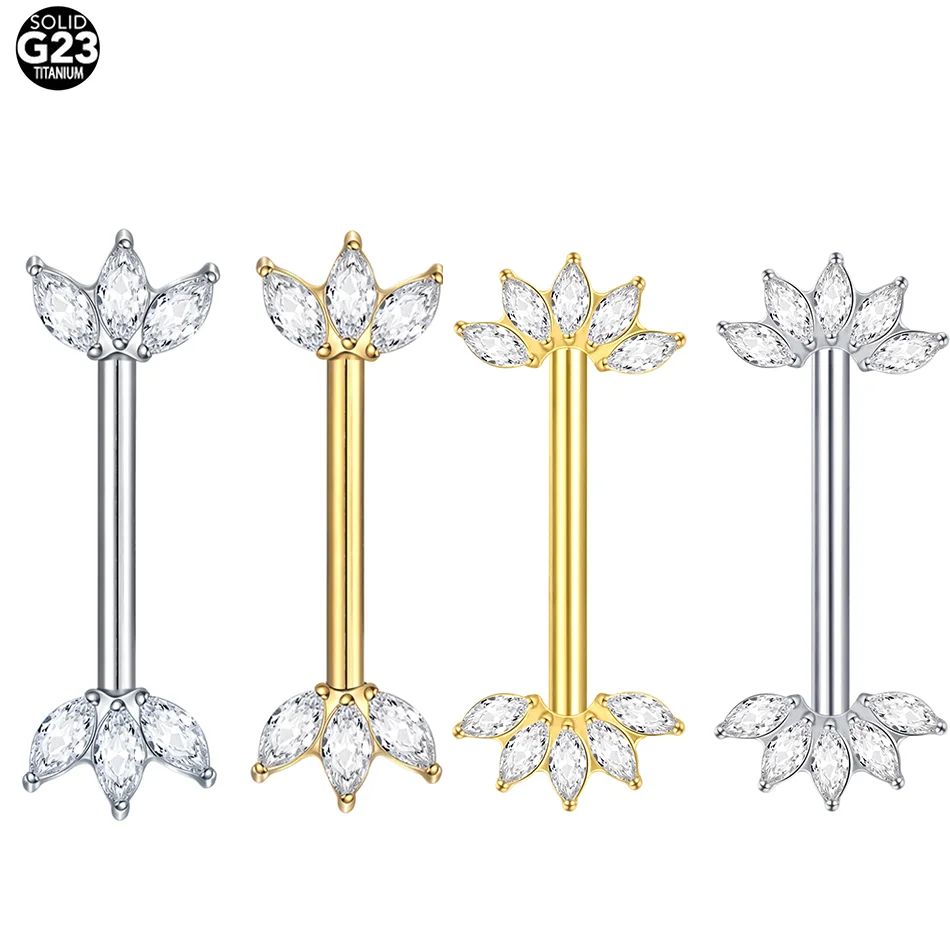 1/5pcs Titanium 14G Internally Threaded Nipple Barbell Marquise CZ Cluster Nipple Shield Ring Piercing Jewelry