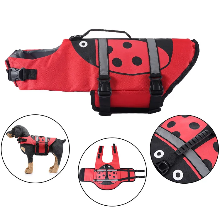 Dog Life Jacket Ladybug High Buoyancy Safety Pet Vest with Rescue Handle Adjustable for Swimming Boating Beach Small Medium Dogs view 4