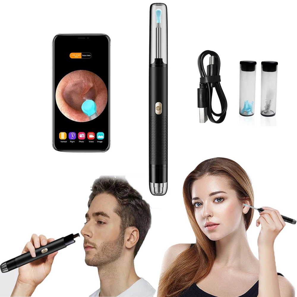 

2 in 1 Wireless Visual Ear Endoscope Camera Ear Cleaner &Can Trim Nose Hair Rechargeable Spoon Safe Silicone for Ear Wax Remover