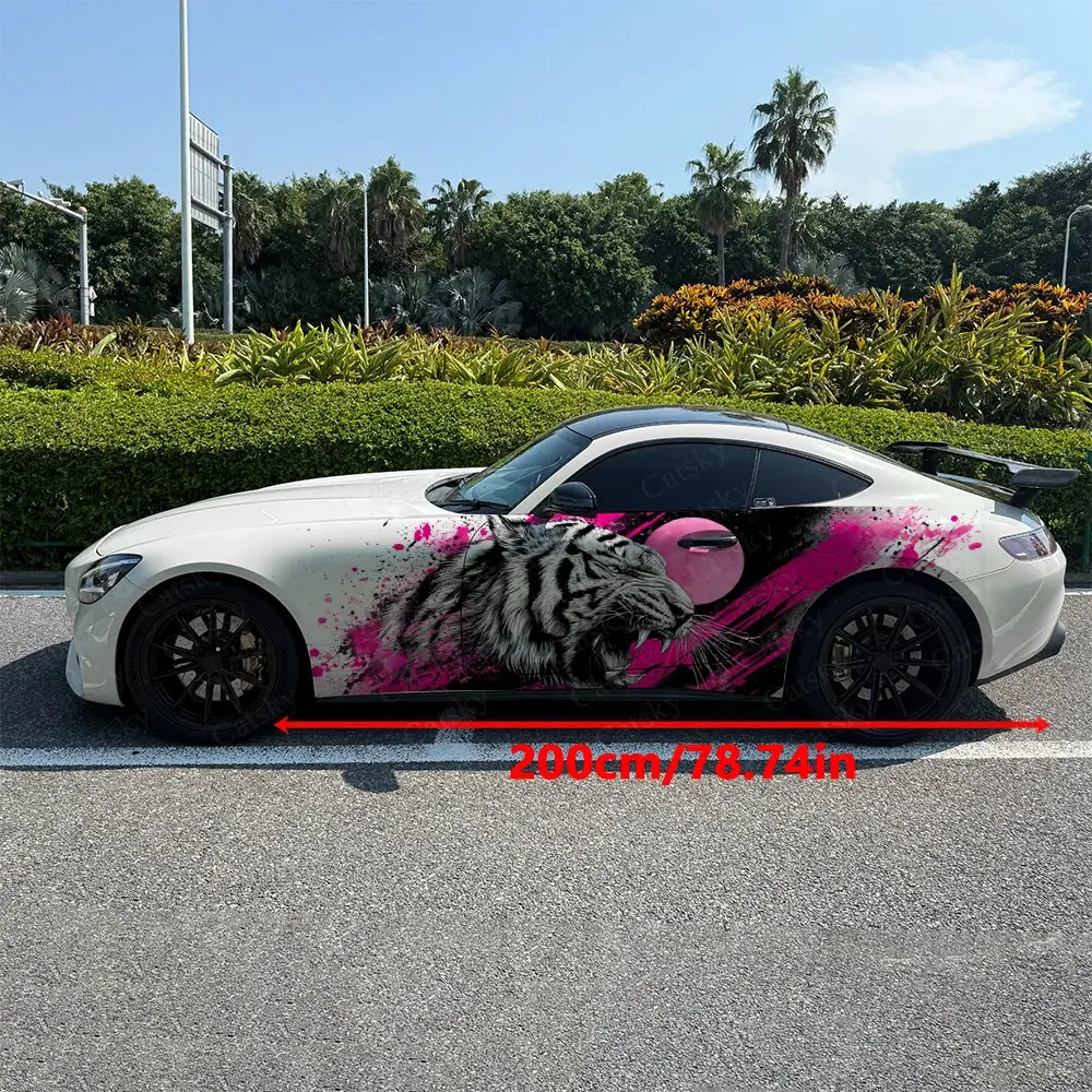 2pcs Magenta Splatter Beast Car Side Wraps, Self-Adhesive PVC Waterproof & Scratch-Resistant Stickers, Car Accessory Gift