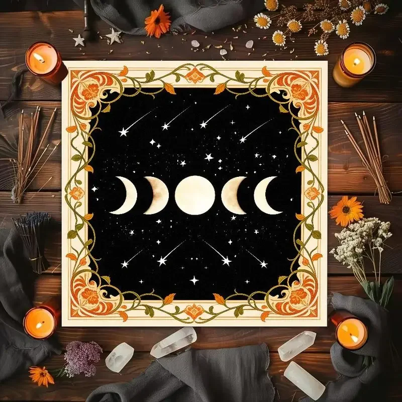 Tree Of Life Pentagram Triple Moon Phase Meteor Altar Cloth Tarot Card Tablecloth Wicka Divination Meditation Decoration