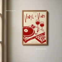 Serving Tunes & Vinyl Vino Record Canvas Print Mid-century Wine Music Wall Art Poster for Kitchen Home Decor Music Lovers Gift 3