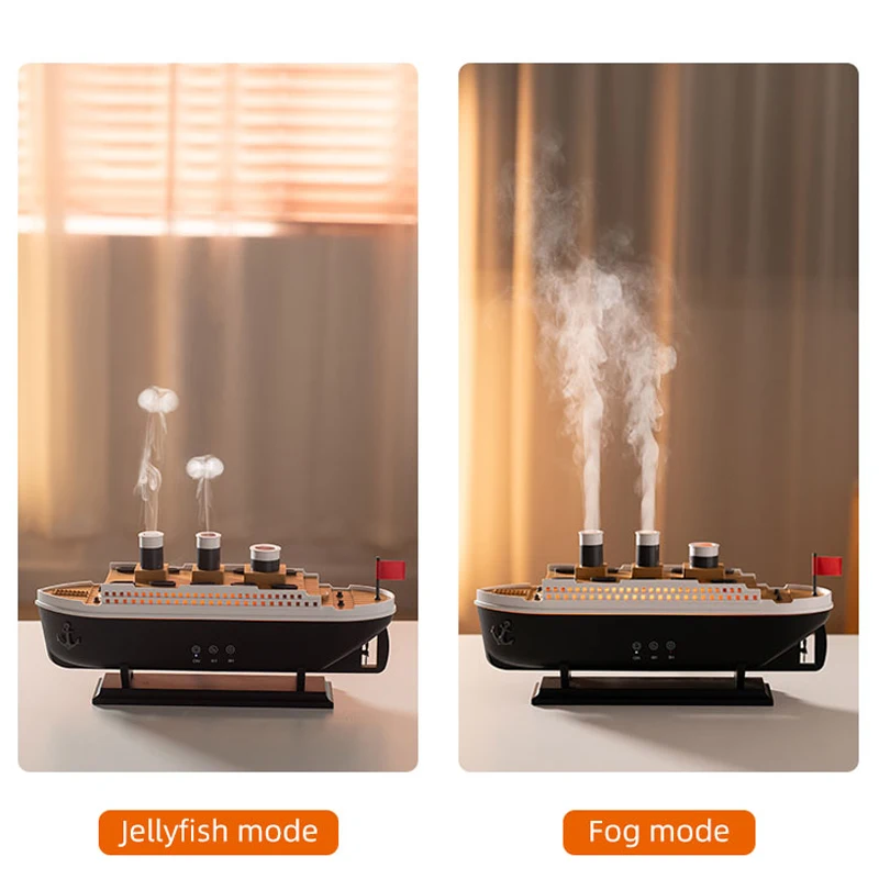 Ship Design Flame Aroma Diffuser Essential Oil Diffuser Simulation Flame Night Light Home Fragrance Humidifier Bedroom Decor