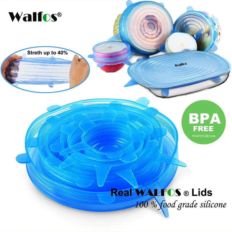 WALFOS 6PCS Silicon Stretch Lids Universal Cover Stretch Lids Food Wrap Covers Caps Elastic Keep Food Fresh Kitchen Accessories