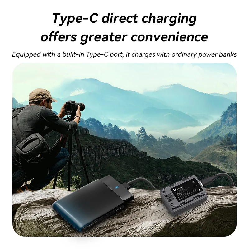 FB NP-FZ100 Type-C Camera Battery with USB-C Fast Charging Port for Sony A7M4 A7R4 A7M3 A7R3 A7S3 A73 A7R5 A6600 FX30 A9M2 ZV-E1