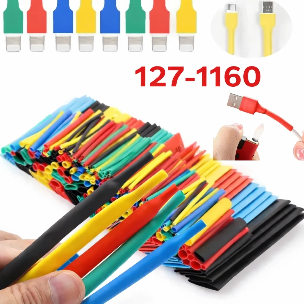 127-1160 Wärmeschrumpfschlauch, hitzebeständiger Schlauch, Wärmeschrumpf-Set, Isolierhülse für elektrische Verbindungen, Kabel und Leitungen