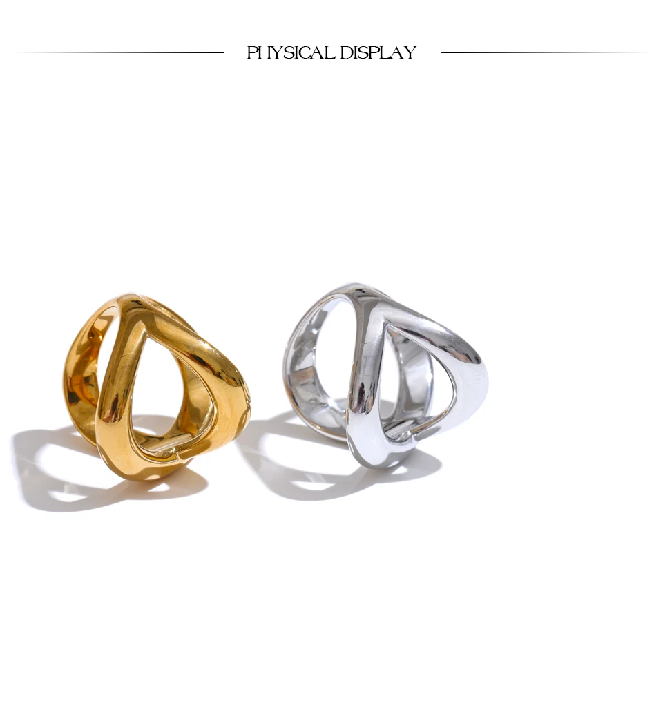 Yhpup # PVD-beschichteter Statement-Edelstahl in X-Form, geometrischer Fingerring, wasserdicht, glattes Metall, handgefertigter polierter Schmuck – Detail 9