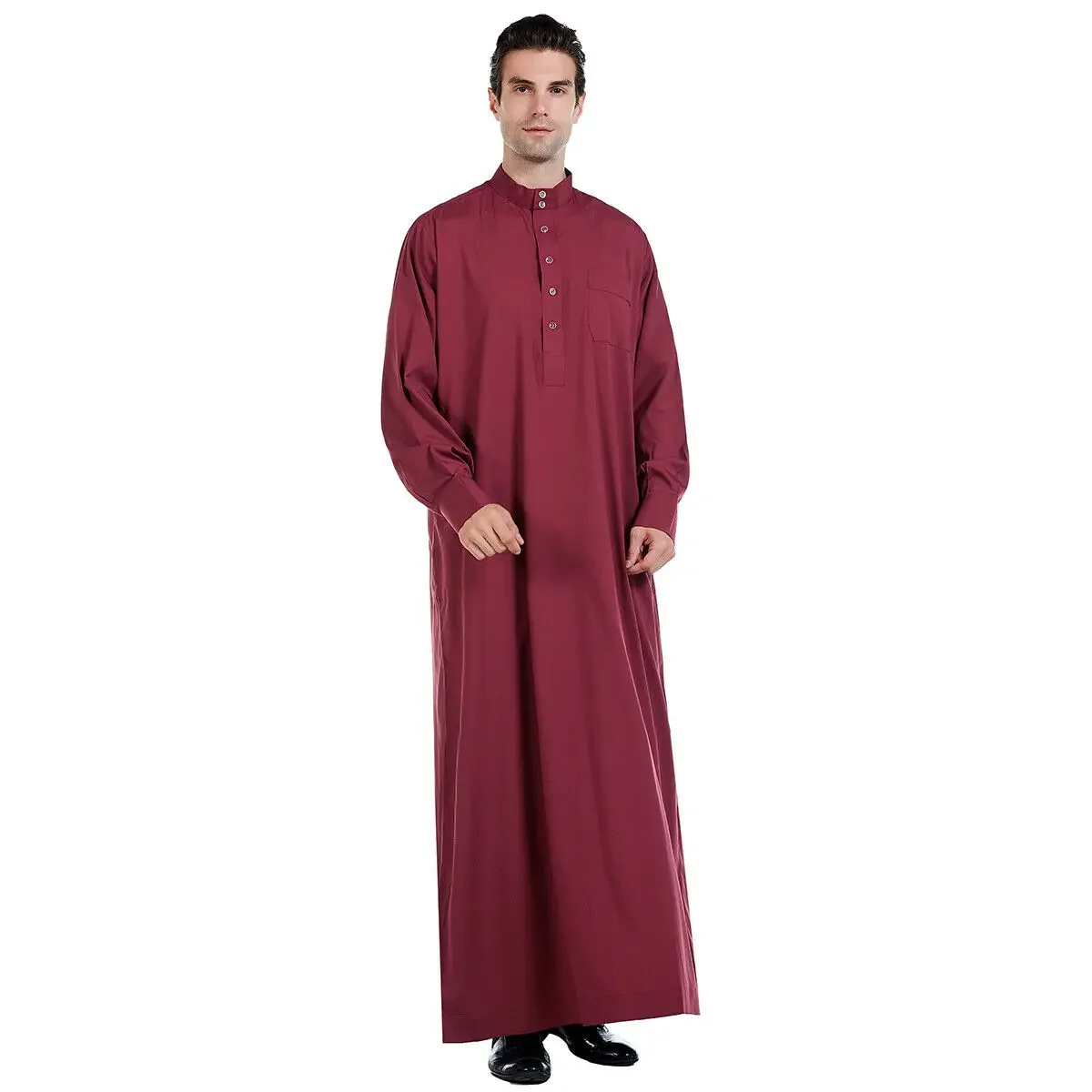 Muslim Men Jubba Thobe Long Sleeve Solid Color Qatar Robes 2025 Stand Collar Islamic Arabic Gown Kaftan Ramadan Men Abaya S-3XL