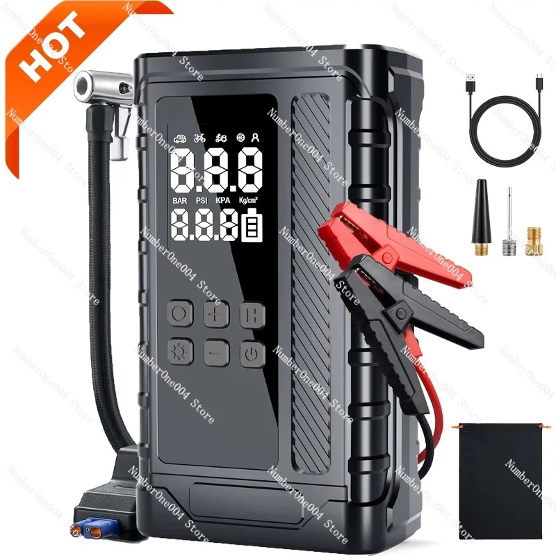 

2000mAh * 4 Capacity Peak 1000A Jump Starter Air Compressor 150 PSI Portable Car Emergency Tool Jump Starter Tire Inflator
