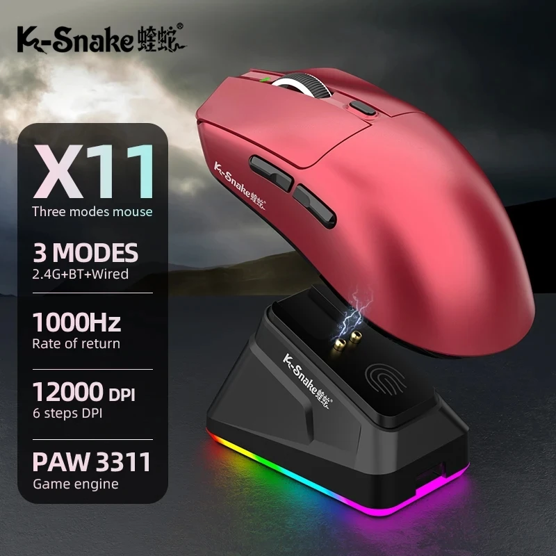 K-Snake Wireless Gaming Mouse 3 Mode Connect Bluetooth 2.4G Ergonomic 12000DPI Wireless Mouse with Charging Base Mous for PC