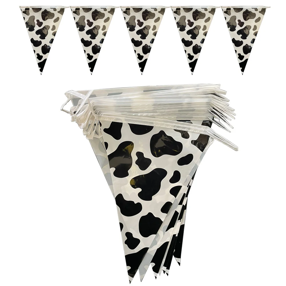 

8m Longer Cow Birthday Banner Decoration Cow Print Pennant Banners for Farm Animal Theme Party Western Cowboy Party Theme Decor