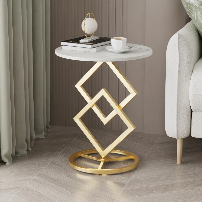 Creative Simple End Table Light Luxury Round Rock Plate Coffee Table Modern Small Household Living Room Metal Small Sofa