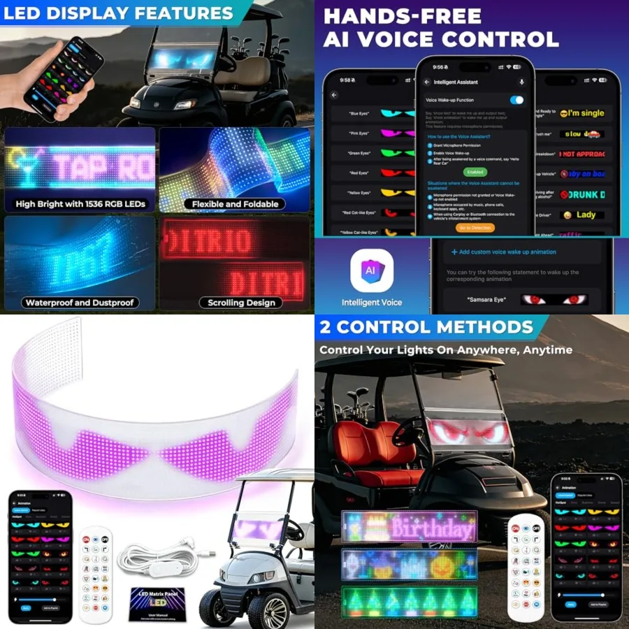 Golf Cart Devil Eyes Light, 23x5in Programmable Flexible Led Eyes for Car Windshield with App/Remote Control, High Bright DIY A