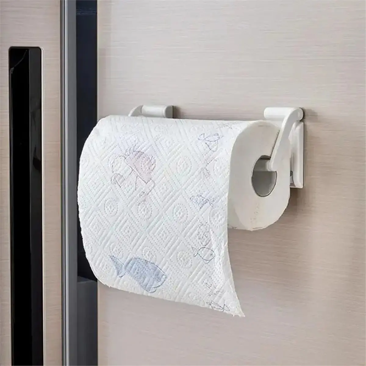 

(CNIM) Magnetic Household Paper Towel Holder Kitchen Paper Roll Holder Punch-Free Dishcloth Hanger Cling Film Storage Rack