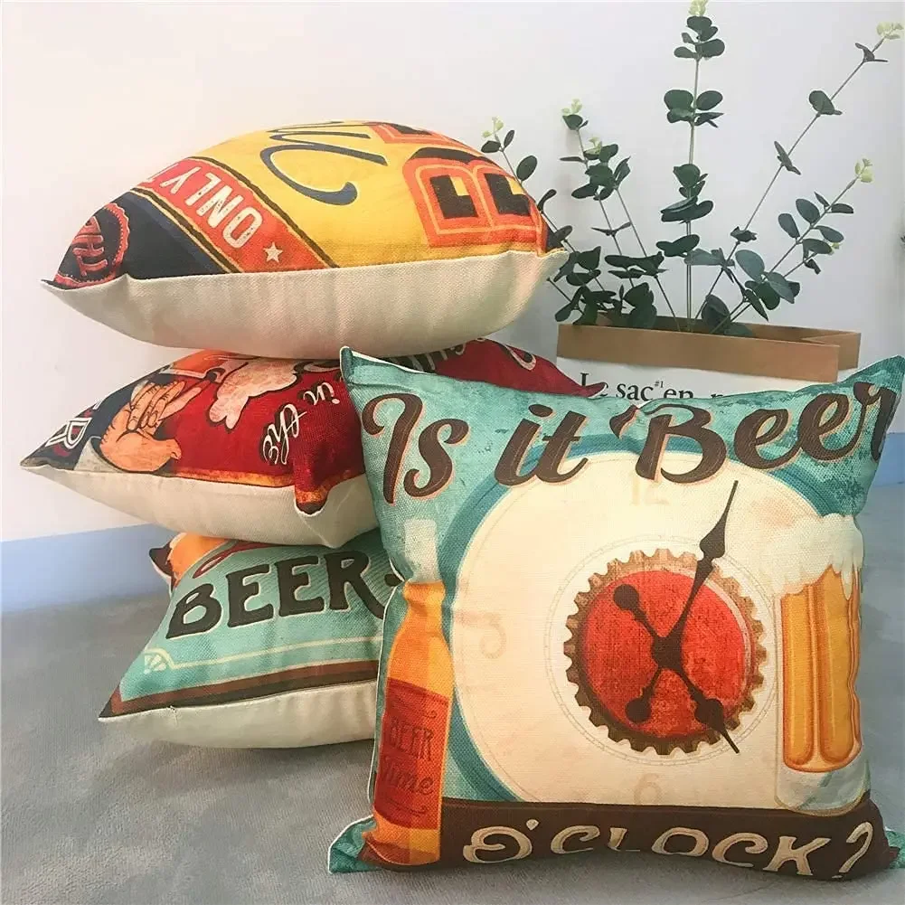 Vintage Beer Linen Cushion Cover Upholstery, Pillowcase Home Decor, For Sofa, Car, Bedroom 40x40 45x45 50x50 60x60