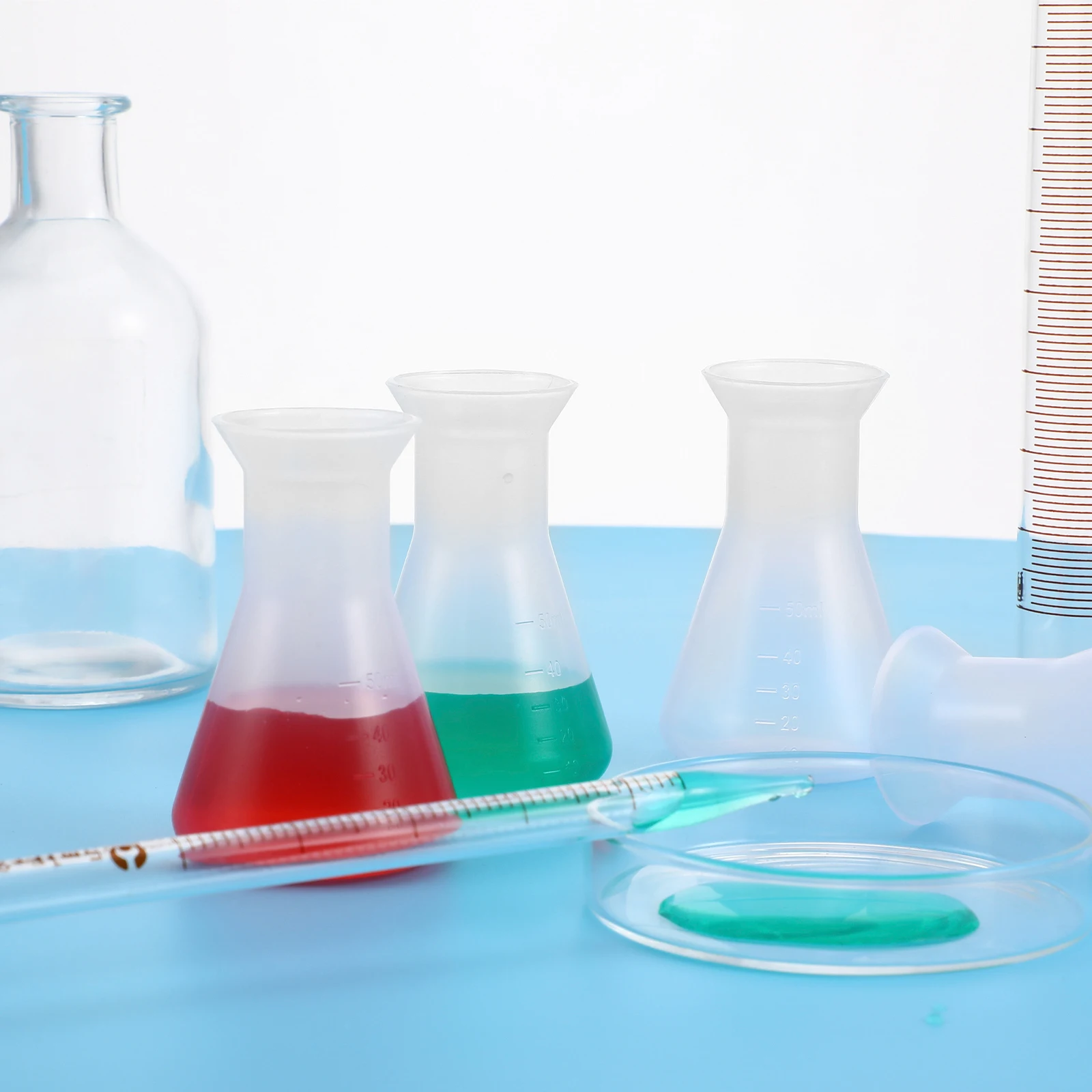 5-teilige Kunststoff-Erlenmeyerkolben-Messflasche für Laborexperimente, Chemie, Bildung, wissenschaftliches Forschungswerkzeug