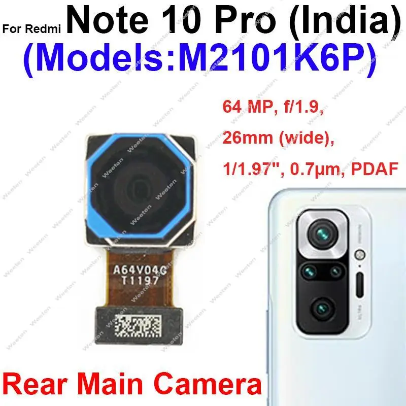 Rear Front Camera For Xiaomi Redmi Note 10 Pro M2101K6P India Version Front Selfie Facing Back Main Camera Flex Cable Parts