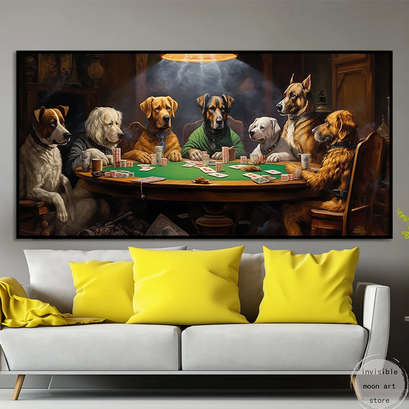 Funnyb Abstract Dogs Playing Poker At Table Poker Club Casino At Art Poster Canvas Painting Wall Prints Picture Room Home Decor