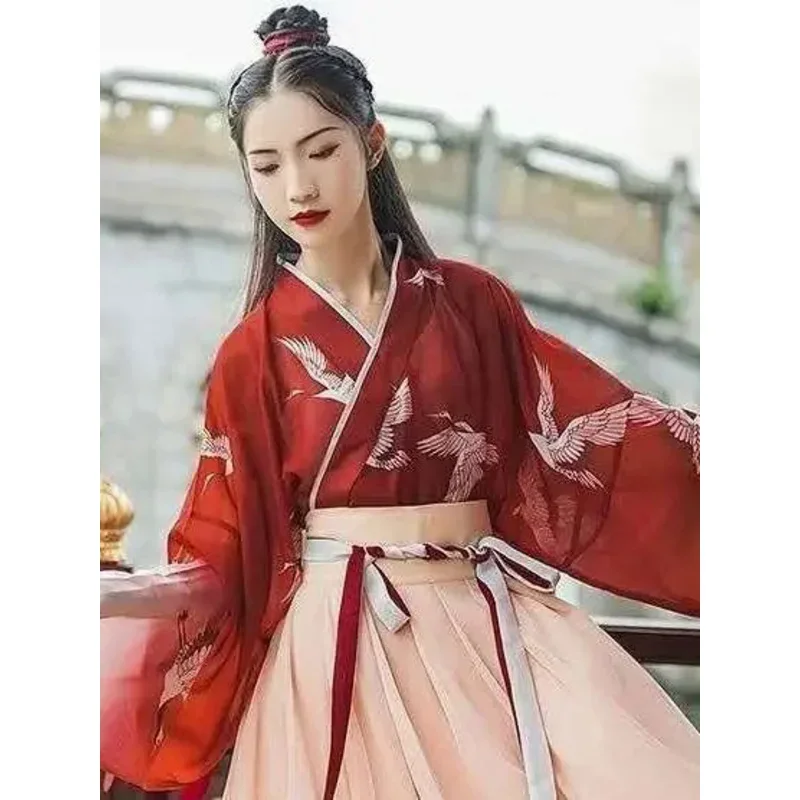 Hanfu estilo chino mujeres vestido de baile de escenario tradicional chino disfraz de cosplay de hada femenina Hanfu ropa roja de Halloween