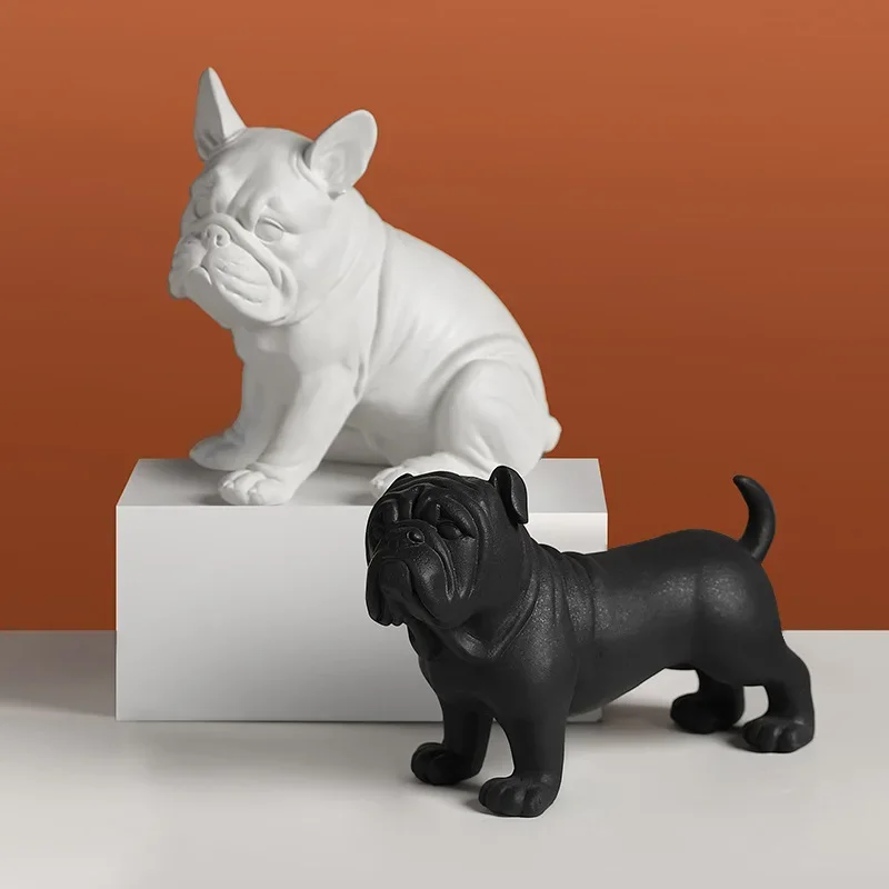 

Creative black and white simulation frosted animal ornaments, cute sand sculpture ornaments for sand dogs