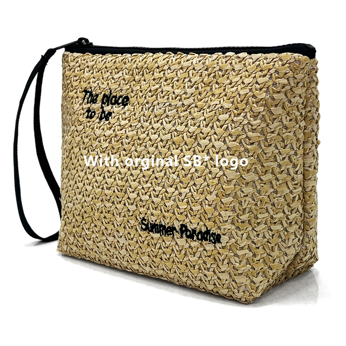 Straw Makeup Bag Fashion Toiletry Pouch Pochette Cosmetic Storage Bag Travel Organizer with Tags and Labels