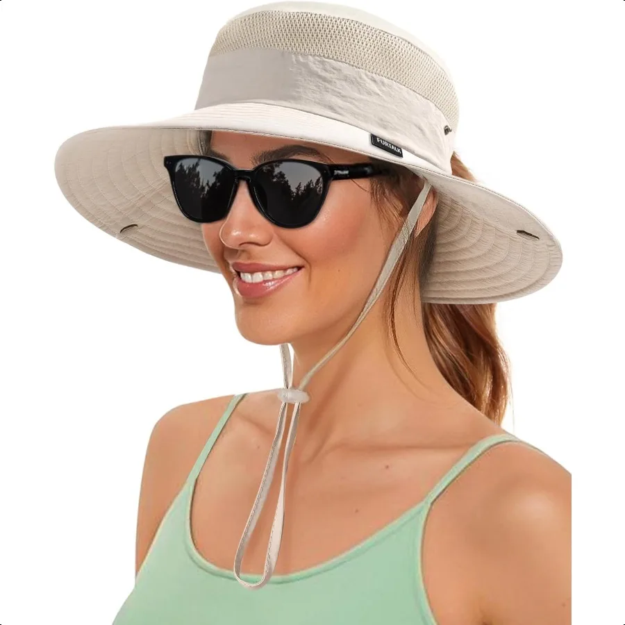 

FURTALK Sun Hats for Women with Ponytail Hole Beach Hiking Summer Wide Brim Outdoor UV Protection Packable Bucket Safari Hat