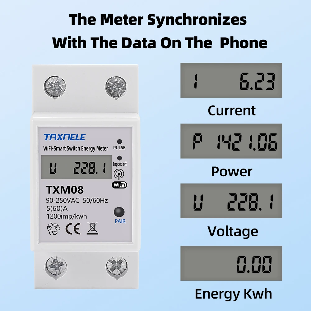 Tuya 60A Din Rail WIFI Smart Energy Meter Timer Power Monitor kWh Meter Voltage Protector 110V 220V Smart Life Alexa Google Home