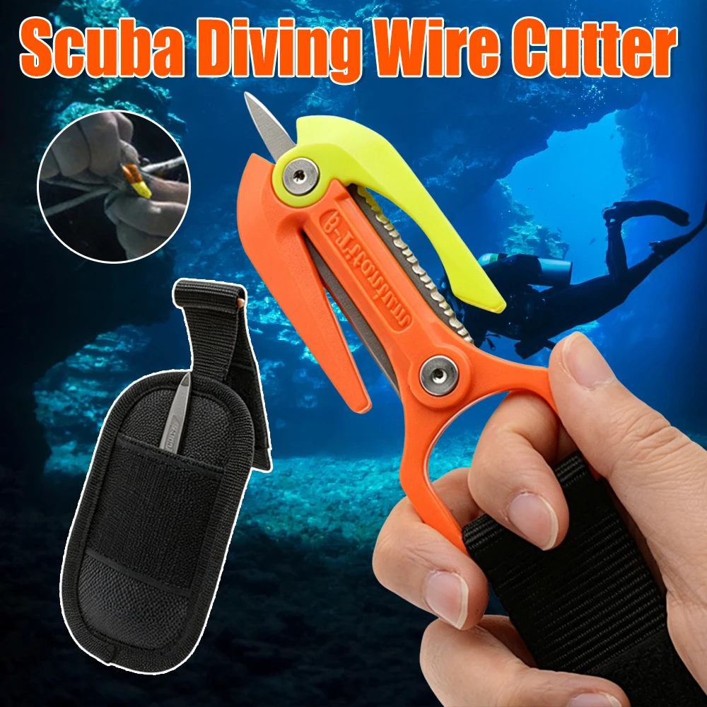 

Portable Line Cutter with Protect Sleeve Underwater Dual Blade Knives Easy Carry Scuba Diving Wire Cutter Safety Rescue Tool