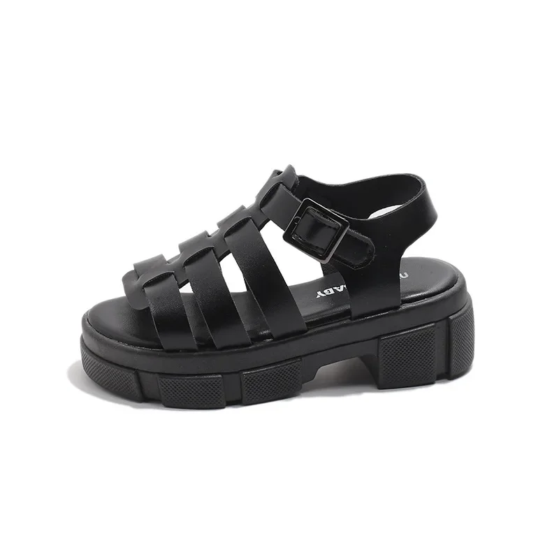 2025 Summer New Children Fashion Sandals for Girls American Style Soft Thick Sole Non-slip Versatile Cool Woven Roman Beach Shoe