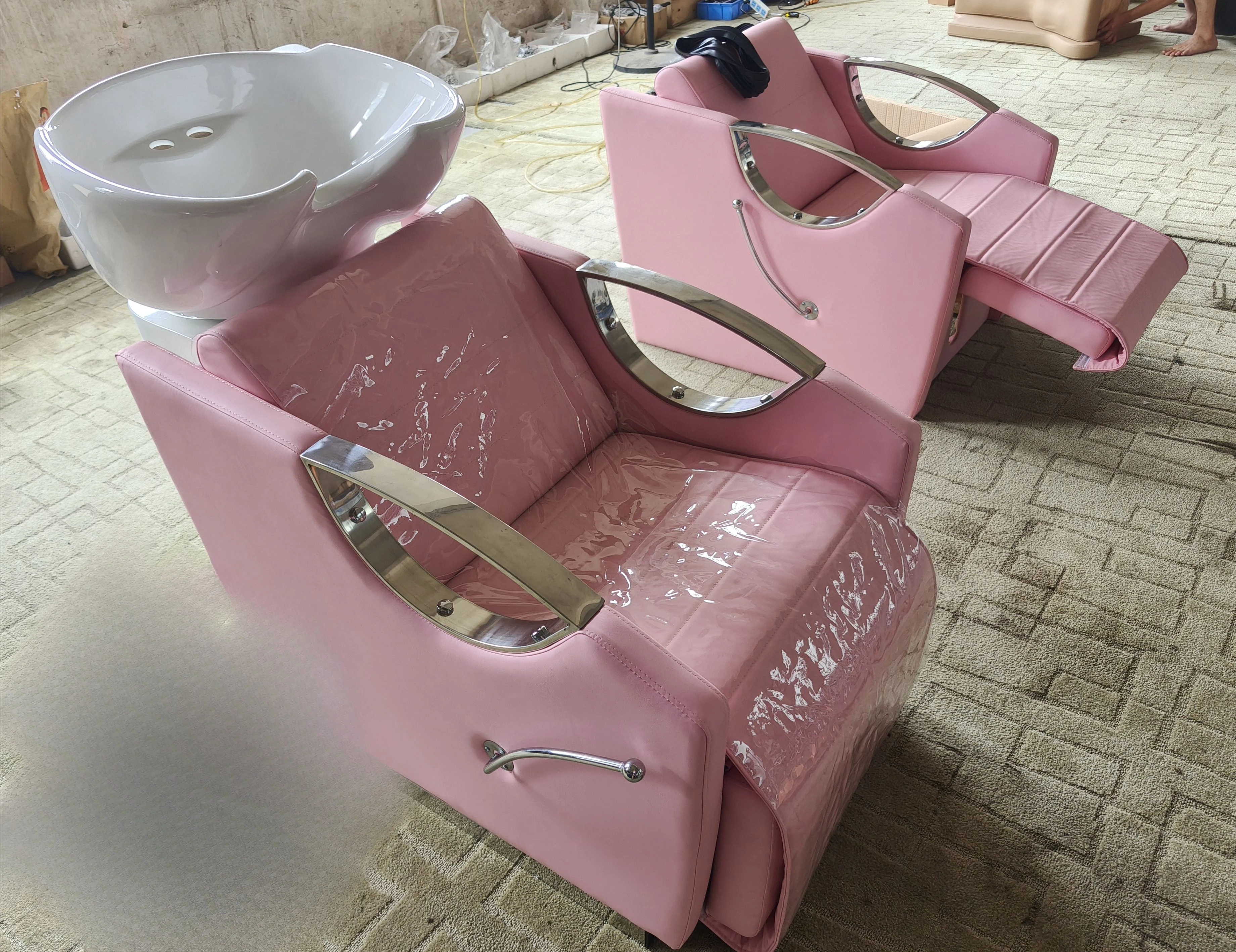 Pink Color White Sink Shampoo Chair Hair Salon Salon Bowl Shampoo Chairs Salon Furniture Wholesale
