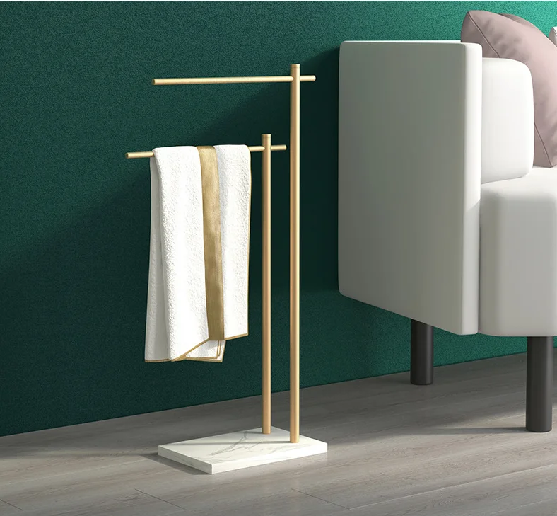 Black and white marble towel rack floor towel hanging bar bath towel storage rack drying rack