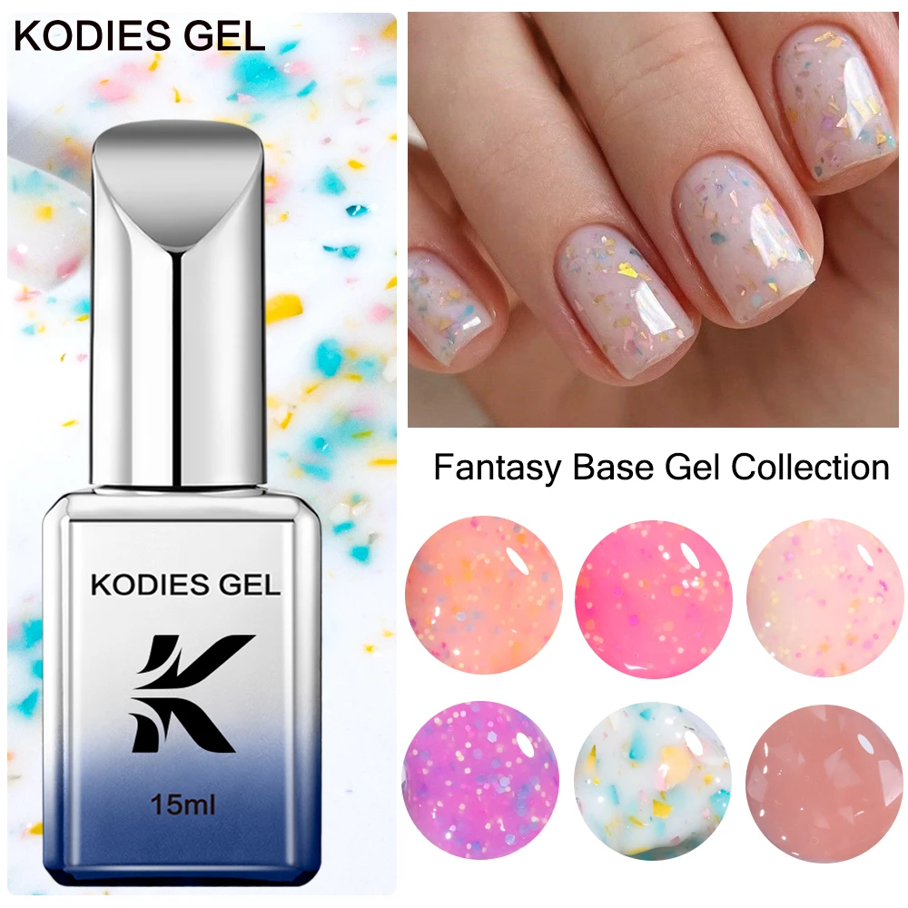 KODIES GEL Glitter Rubber Base Gel Nail Polish Milky White Sequins Semi Permanent UV/LED Construction Gel Varnish 15ML Manicure
