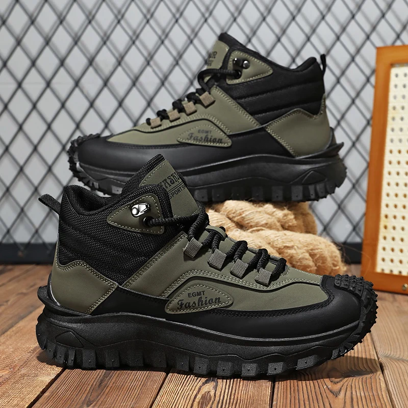 Men's Outdoor Color-Blocked High-Top Hiking Shoes, with Comfortable Lining, Flexible Non-Slip Serrated Outsole, Excellent Grip, Suitable for Outdoor Hiking, Leisure Activities, Mountain Climbing, and Camping Wear