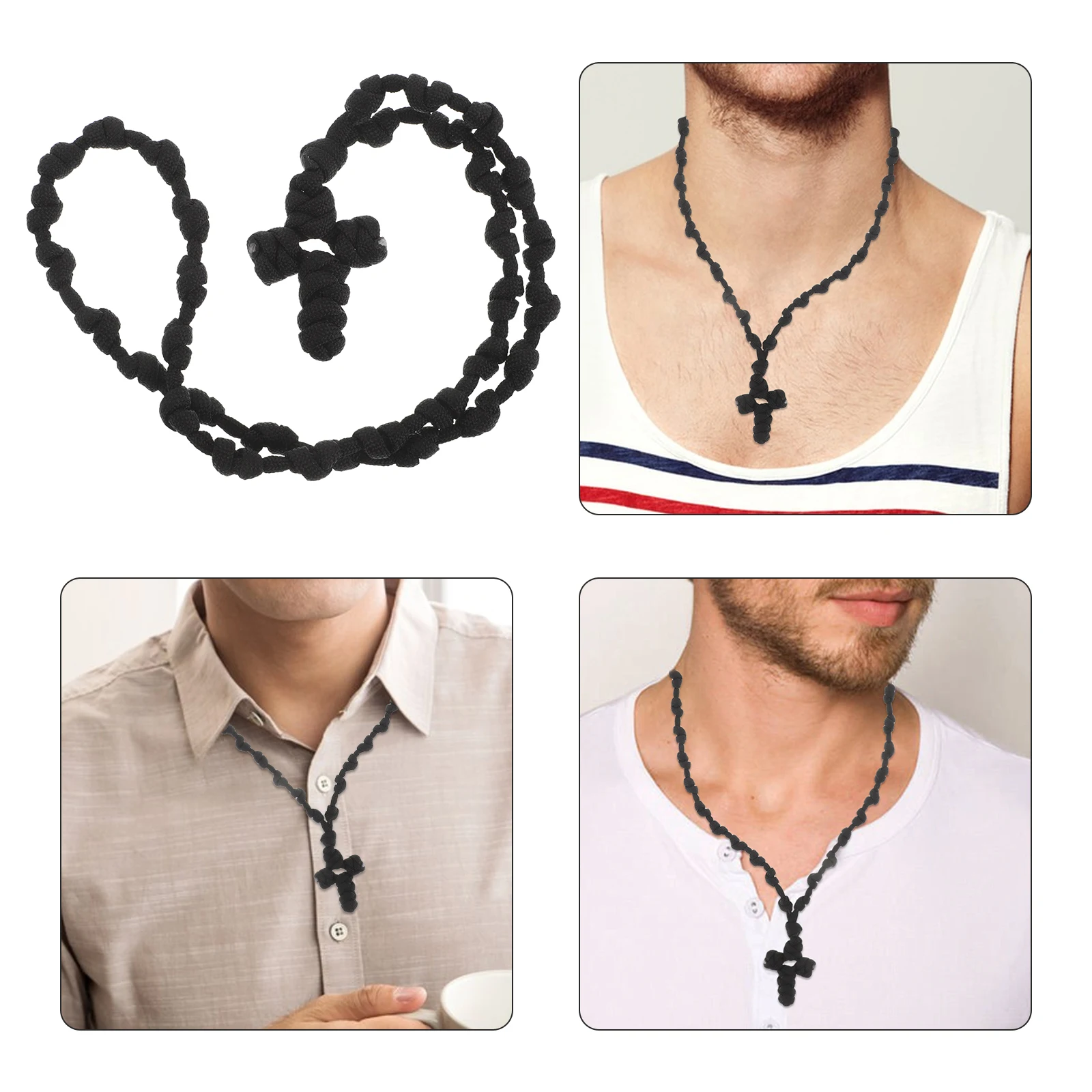 

Prayer Necklace Cross Pendant Handmade Braided Cord Classic Design Faith Element Men Women Cord Necklace Prayer Supplies