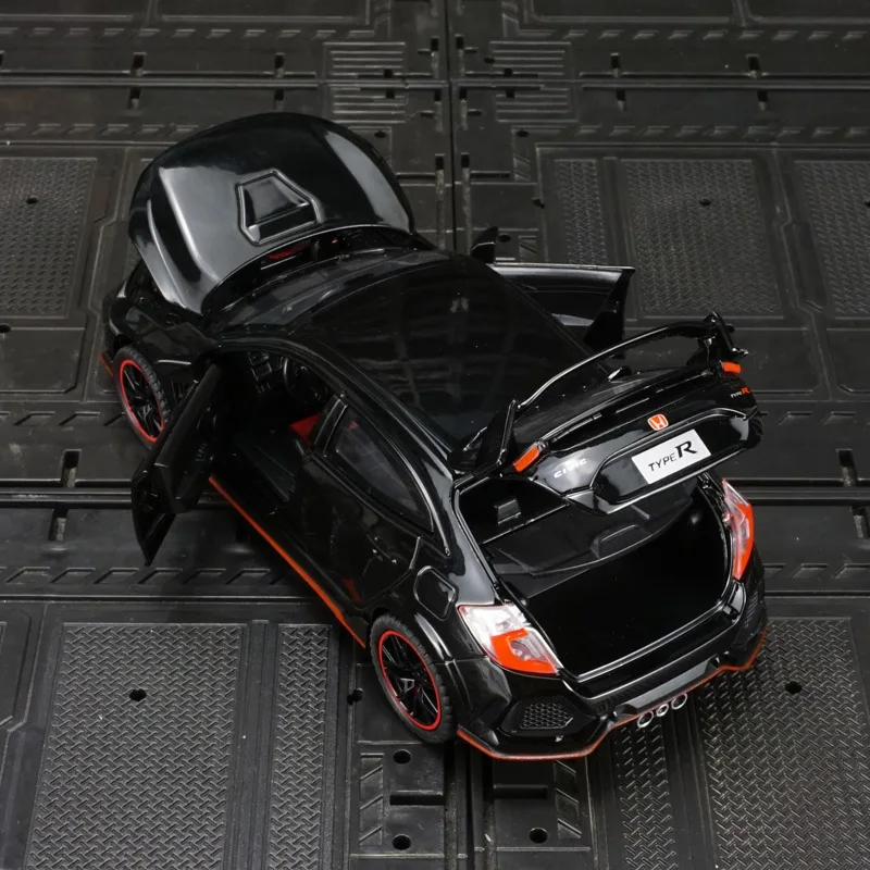Colección de adornos de modelo de coche de aleación Honda Civic Type-R 1:32, puertas y capó de motor, el maletero se puede abrir para juguetes para niños