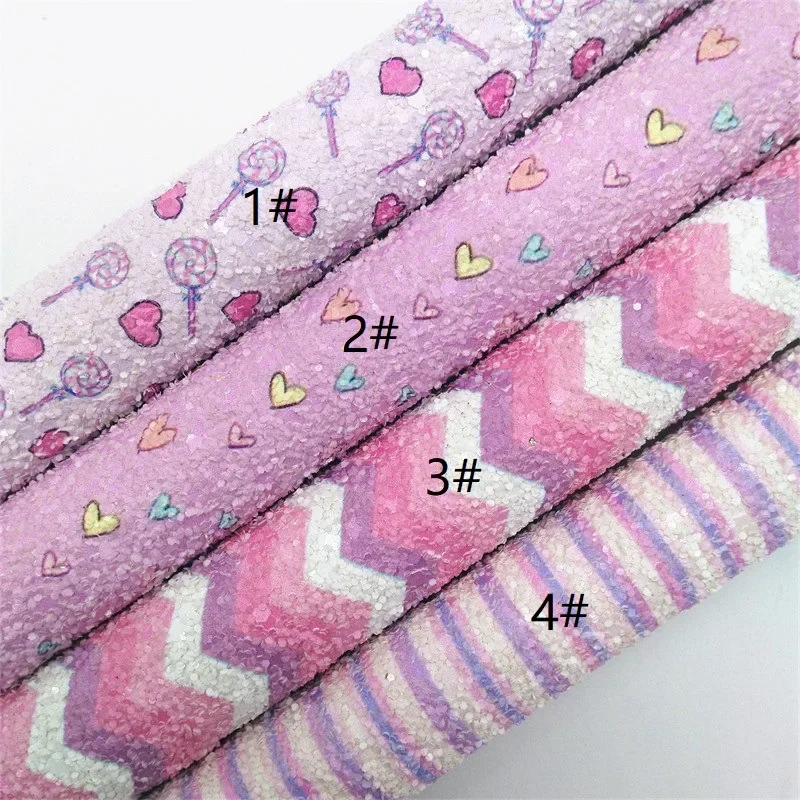 30X134CM Mini Roll Pink Hearts Arrows Printed Chunky Glitter Fabric Premium Felt Backed Glitter Vinyl Hair Bow Supplies HQ014