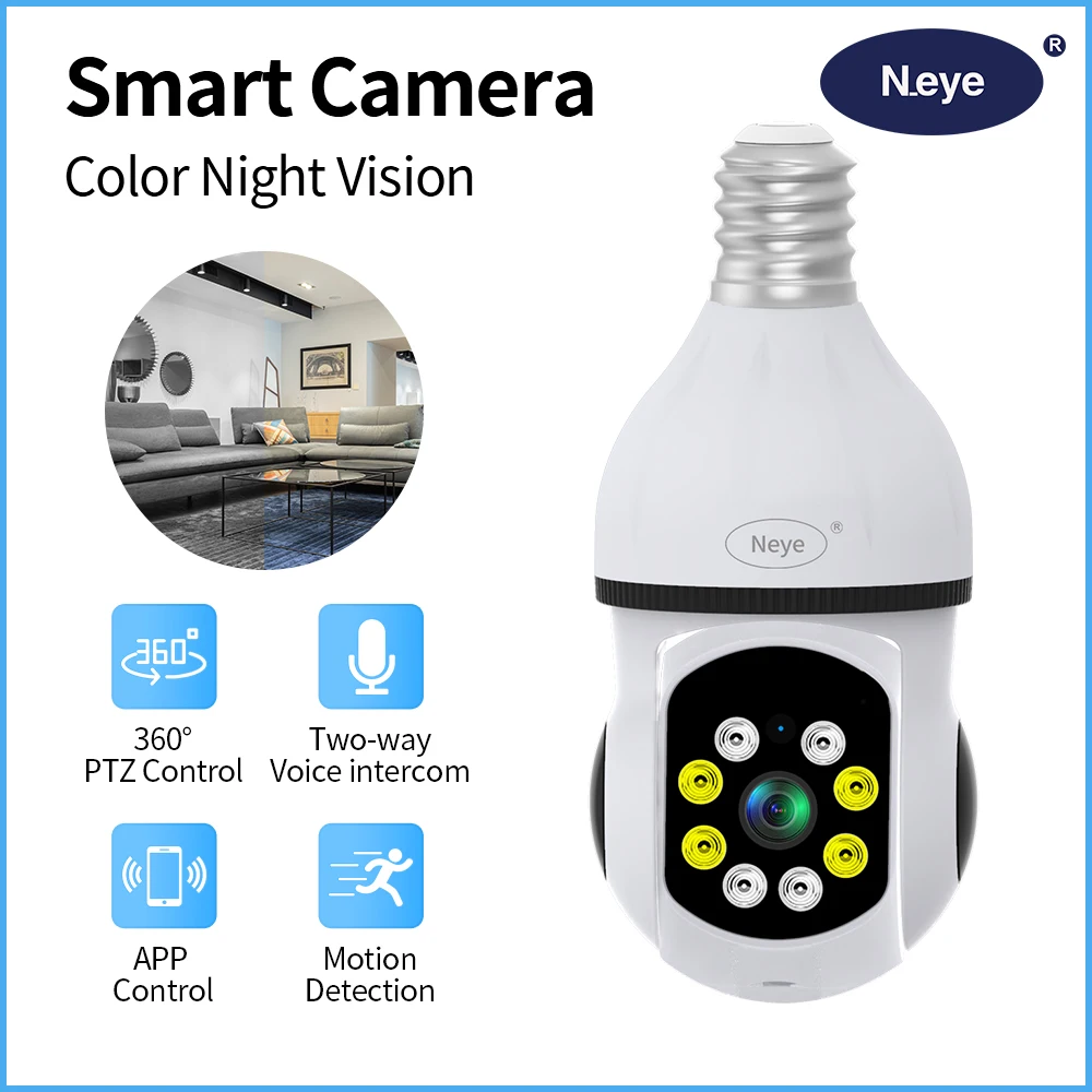 Neye 8MP 4K WiFi Security Camera Home Indoor Baby/Elderly/Pet Monitor Full Color Automatic Tracking CCTV Light Bulb Camera